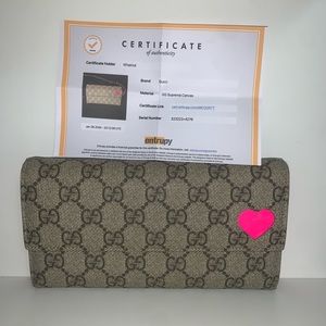 GUCCI Pink Heart Continental Long Wallet Beige Pink Supreme Canvas Auth With COA